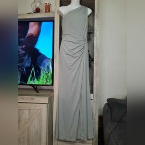 Calvin klein evening long dress color gray with silver sparkles size 6 used good